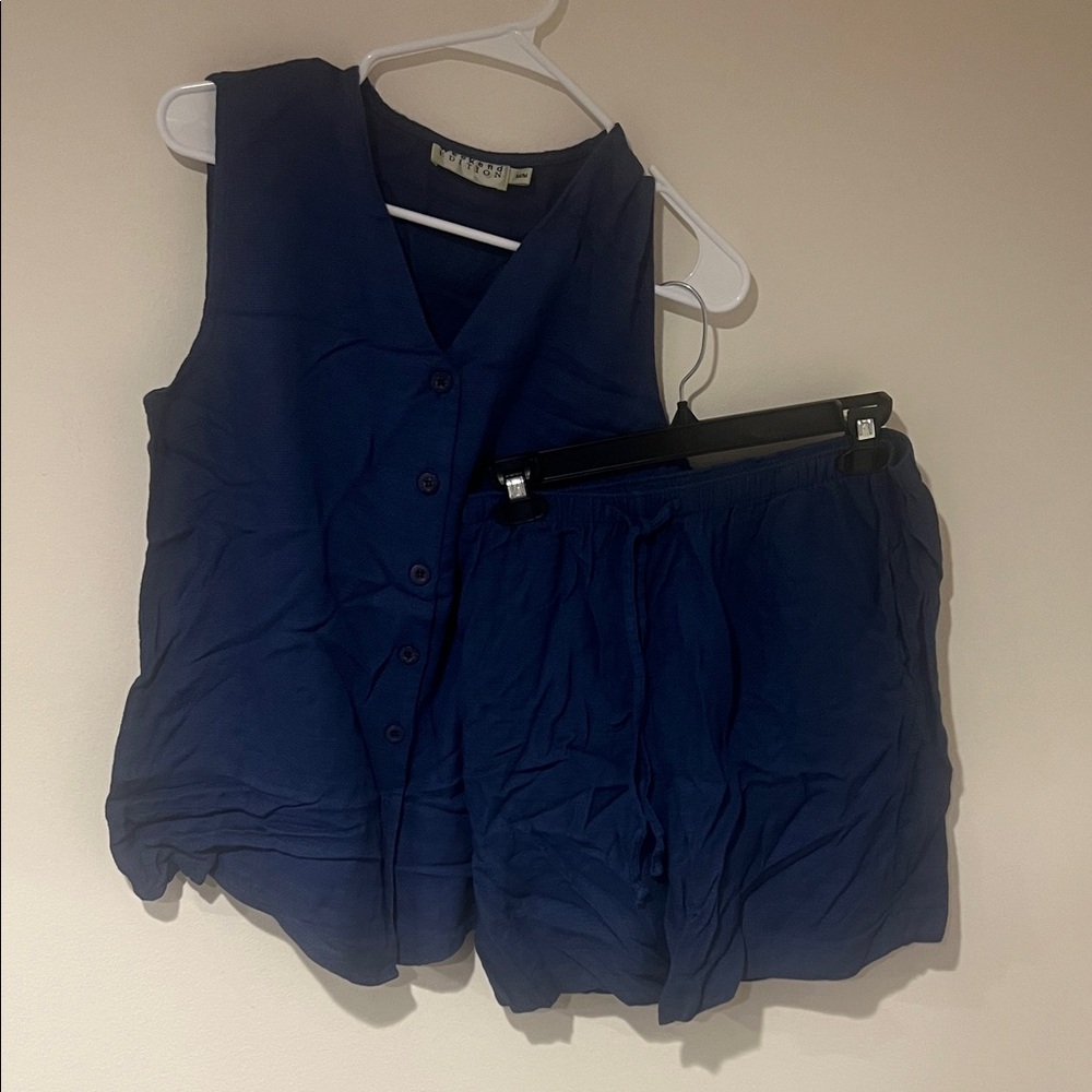 Women's Navy Sleeveless Top and Shorts Set